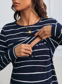 SHEIN 孕妇休闲条纹哺乳连衣裙