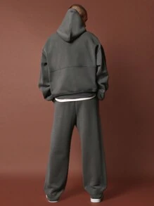 SUMWON Bộ đồ thể thao hoodie oversize và quần nỉ ống rộng - Màu xám đen - Xem 2