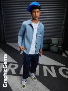 2 件套青少年男孩宽松长衬衫和休闲锥形裤，休闲装，适合圣诞节