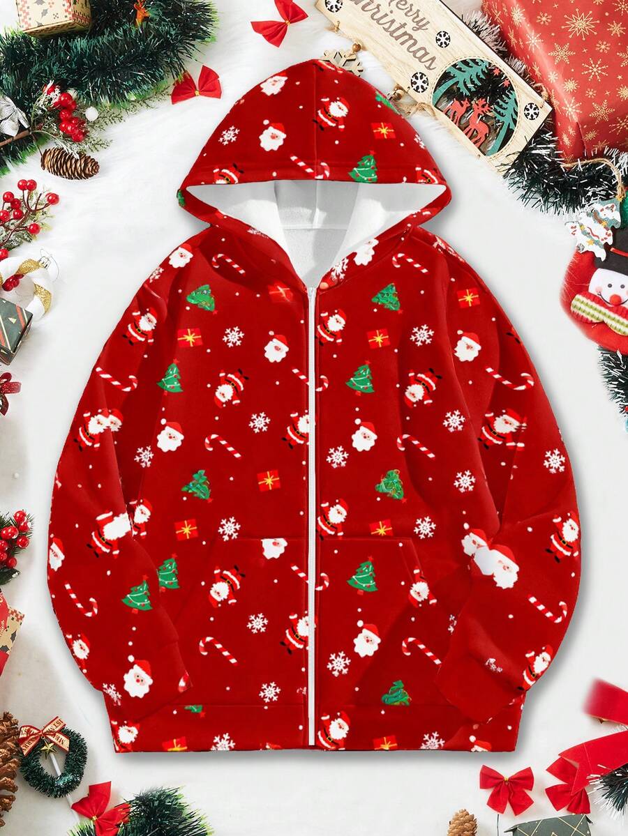 Manfinity Homme Herren Weihnachten Grafik Reißverschluss Hoodie, Lässig Kleidung - Weiss - Übersicht 1