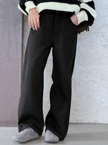 Dazy Kids Tween 女童纯色口袋休闲宽松牛仔裤 - 黑色 - 查看 4