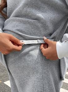 SHEIN 2pcs/Set Maternity Solid Color Patchwork Long Sleeve Casual Top And Pants Set - Grey - View 6