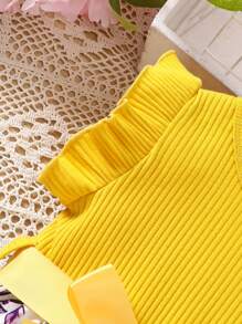 SHEIN Vestido informal de uso diario y versátil para niña con estampado de mariposa lindo y cinturón, adecuado para salir - Amarillo Mostaza - Ver 3