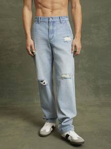 Quần Jeans Ống Đứng Rách Denim Cotton Cao Cấp 93% Cho Nam - Rửa nhẹ - Xem 5