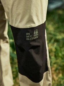 In My Nature Men's Solid Color Patchwork Front Button Placket Letter Print Casual Hiking Pants