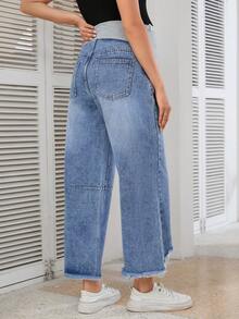 SHEIN Maternity Fashionable & Versatile Washed Ripped Wide Leg Jeans - Medium Wash - View 2