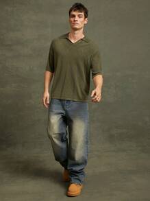 Suéter tipo polo oversize de caída de hombro para hombres