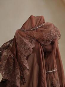 Anewsta 女士长袖蕾丝边刺绣珠饰美人鱼雪纺衬衫女式衬衫 - 棕色 - 查看 8