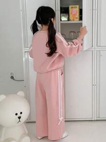 Dazy Kids 2pcs/Set Tween Girls Knitted Fleece Sweatshirt And Pants Set, Fall,Winter - Pink - View 5