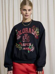 AiiRZ Colorado Aspen Winter Resort Premium bestickter Sweatshirt mit dekorativem Blumendesign bergig-sportlicher Freizeitkleidung Urlaubsgeschenk