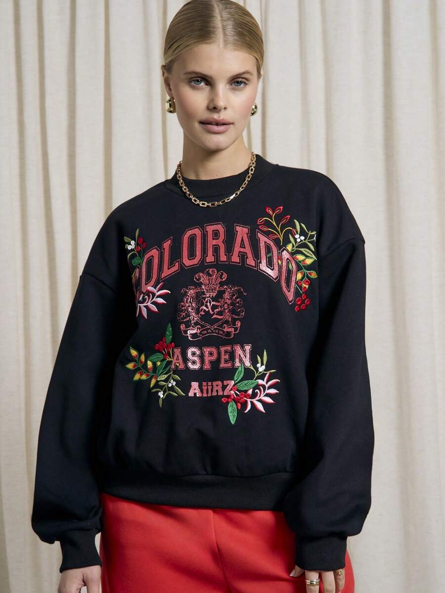 AiiRZ Colorado Aspen Winter Resort Premium bestickter Sweatshirt mit dekorativem Blumendesign bergig-sportlicher Freizeitkleidung Urlaubsgeschenk