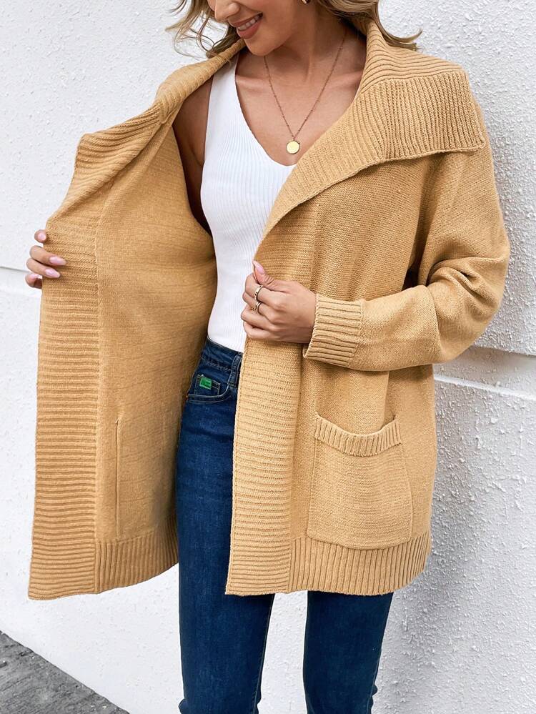 Women's Solid Color Elegant Loose Comfortable Long Cardigan With Pockets