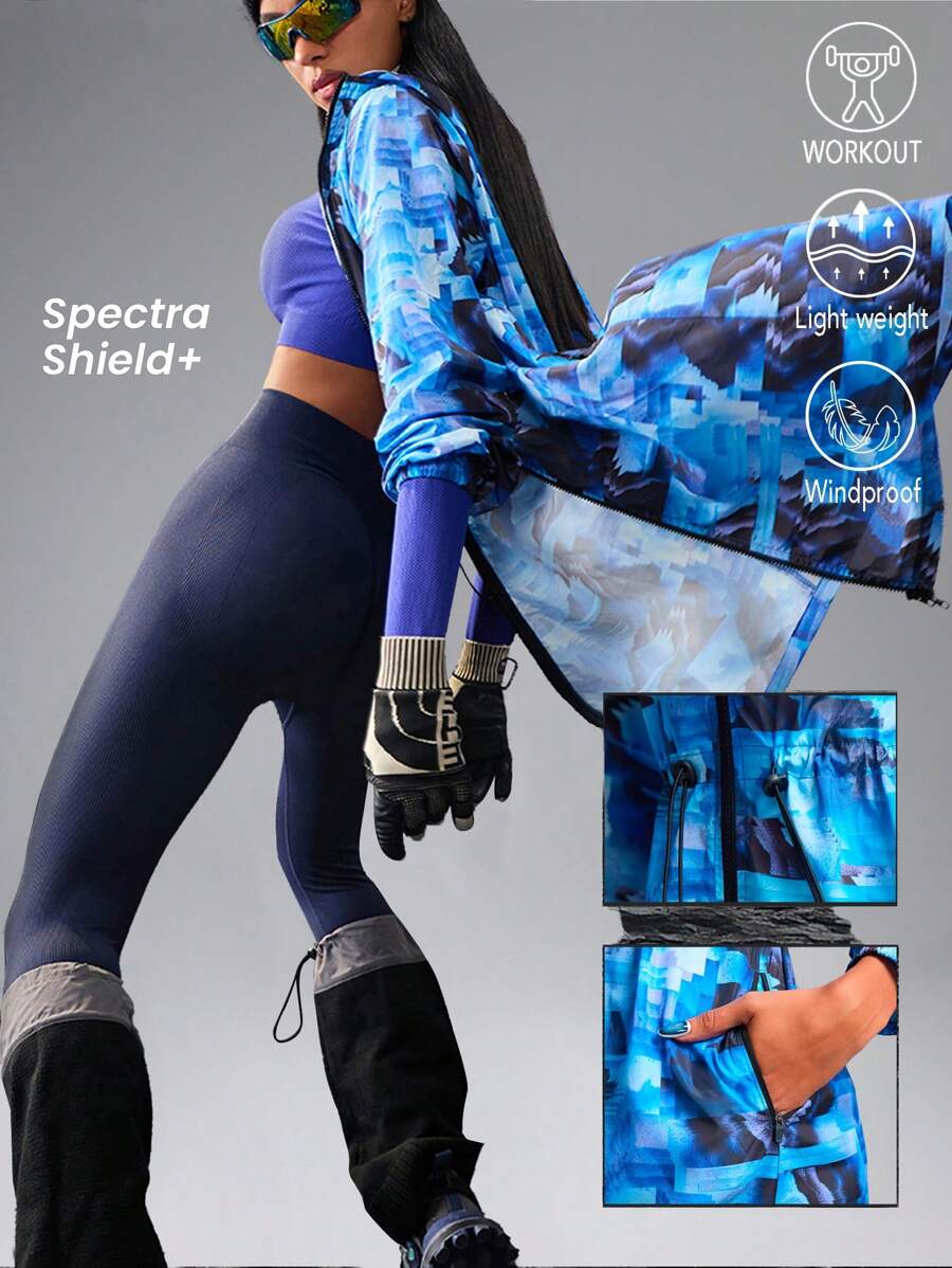 Innovista Ultra Light Breathable Abstract All Over Print Sports Windbreaker Jacket With Hoodies, Daily Casual & Running Outdoor Workout,Light Jacket,Women Hoodies,Fall Winter