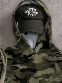 SHEIN EZwear Casual Vintage Camouflage Print Plus Size Long Sleeve Hoodie Sweatshirt, Suitable For Autumn/Winter