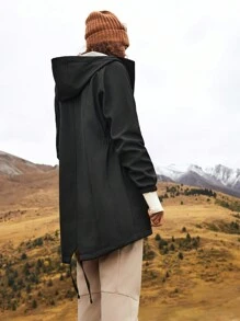 In My Nature 女士前拉链长袖口袋休闲户外风衣 - 黑色 - 查看 11