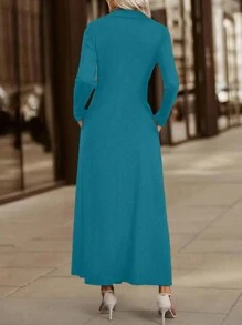 SHEIN LUNE 女式长袖有领连衣裙，适合分层搭配，秋季长款女装