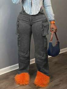 Casual Street Style Women's Denim Jeans, Simple Everyday Wear - Grey - View 6