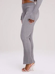 MUSERA Ribbed Flare Knit Trousers  Summer Vacation - Dark Grey - View 3