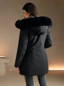 Anewsta Women's Mid-Length Cinched Waist Hooded Jacket