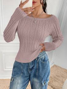 SHEIN Unity 女士休闲优雅船领粗针织毛衣，秋冬