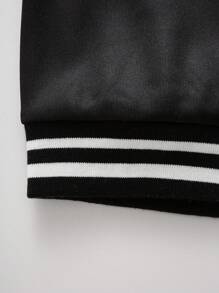 SHEIN Tween Boys' Loose Fit Printed Knit Baseball Collar Jacket