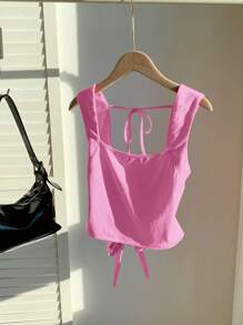 Comfortcana Camiseta sin espalda de punto rosa para el verano - Rosa - Ver 4