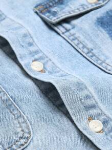 Manfinity Homme 男士休闲撞色破洞口袋牛仔长袖夹克