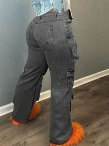 Casual Street Style Women's Denim Jeans, Simple Everyday Wear - Grey - View 3