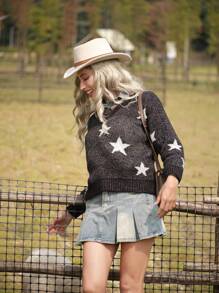 LanaWest Women's Casual Colorblock Star Pattern Sweater For Autumn/Winter