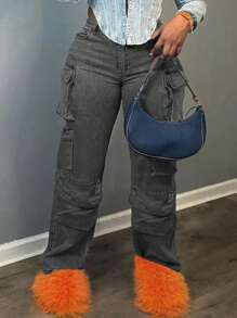 Casual Street Style Women's Denim Jeans, Simple Everyday Wear - Grey - View 7