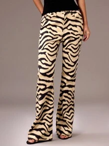 MUSERA Mid Rise Zebra Print Flare Jeans Spring Summer Cute Casual 90's Sexy Club Y2k Nineties Archive Ibiza Concert
