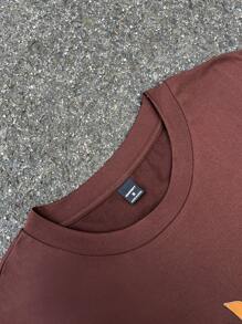 Mainfolk Unisex Knit Loose Drop Shoulder Short Sleeve T-Shirt, Suitable For Summer - Coffee Brown - View 5