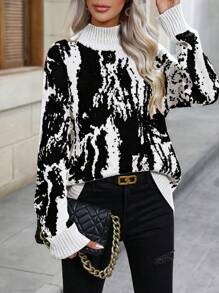 SHEIN Clasi 女士高领长袖简约毛衣，休闲日常针织套头衫，秋冬季 - 白色 - 查看 6