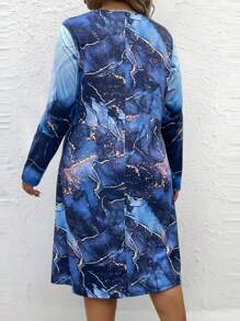 SHEIN LUNE 大码圆领长袖印花简约短款休闲连衣裙 - 彩色 - 查看 2