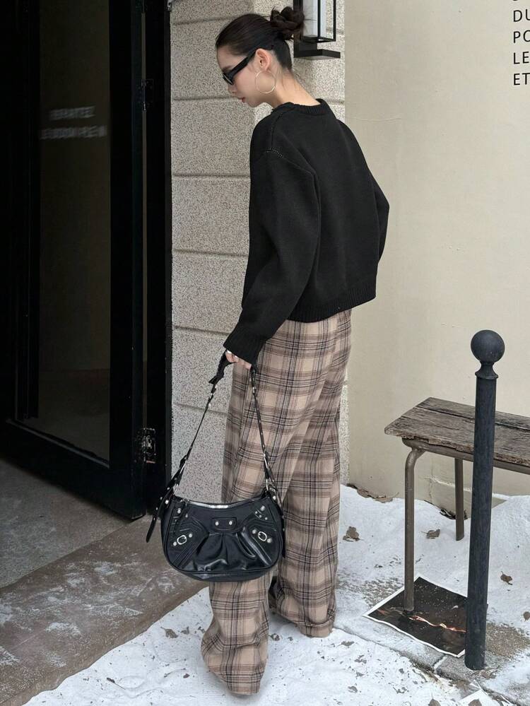 Women's Round Neck Long Sleeve Blouse With Bow Detail, Minimalist Design For Casual Everyday Wear,Fall Clothes Women Sweater