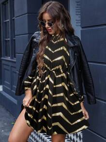 SHEIN Clasi 1pc Women's Elegant Metal Stamping Black Midi Dress