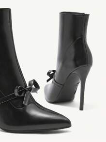 CUCCOO CHICEST Pointed Toe Stiletto Heel Bow Decor Elegant & Fashion Minimalist Ankle Boots For Women, Suitable For Christmas, New Year Party, Date Night - Black - View 5