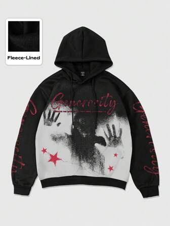 Street Life Felpa con cappuccio da uomo con stampa di figura gotica, stile di strada vintage, per Ognissanti