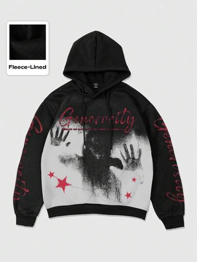 Street Life Felpa con cappuccio da uomo con stampa di figura gotica, stile di strada vintage, per Ognissanti