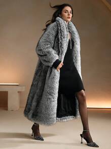 Anewsta Autumn Winter New Stylish Lady Faux Fox Fur Mid-Length Leather Jacket, Fashion Silver Fox Fur Coat For Women - Grey - View 15