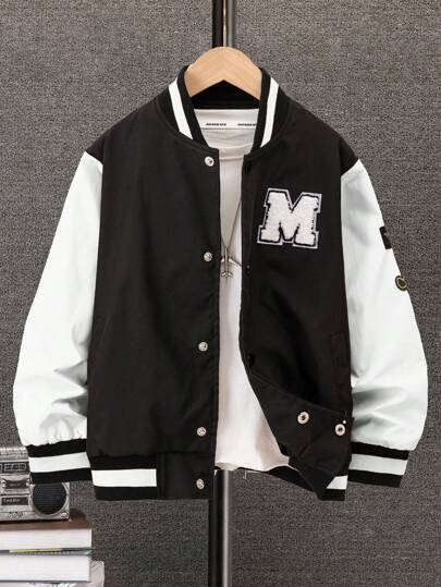 SHEIN Tween Boy Enfärgad tryckknapp fram långärmad jacka, höst