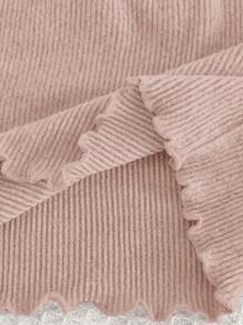 Cozy Pixies Baby Girl 2pcs Set Solid Color Knit Soft Round Neck Ruffle Trim Long Sleeve Top And Elastic Waist Casual Pants