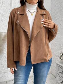 SHEIN LUNE Áo khoác Halloween cổ bẻ tay dài cỡ lớn thời trang màu nâu giản dị hợp thời trang dành cho nữ mùa đông - Lạc đà - Xem 3