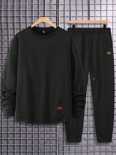 Manfinity Homme Plus Size Men Casual Crew Neck Sweatshirt And Sweatpants Set, Autumn