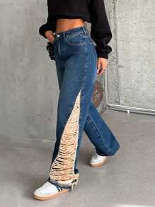 RueChic - Rigid, Destroy Detailed Straight Fit - Medium Wash - View 5