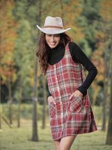 LanaWest Set de 2 piezas con camiseta de Navidad y falda de tirantes a cuadros rojos - Negro - Ver 4