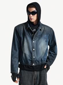 Manfinity VCAY Men's Ombre Snap Front Casual Long Sleeve Denim Jacket, Street Style