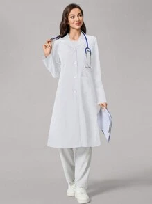 TaskEZ Plain Collar Dual Pocket Mid-Length Laboratory Coat