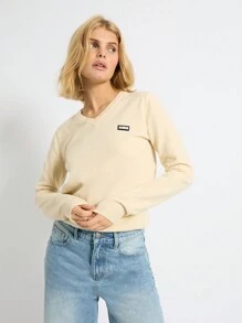 AiiRZ Casual V-Neck Knit Pullover Classic Essential Winter Fall Ribbed Sweater Long Sleeve Lightweight Cropped Basic Jumper