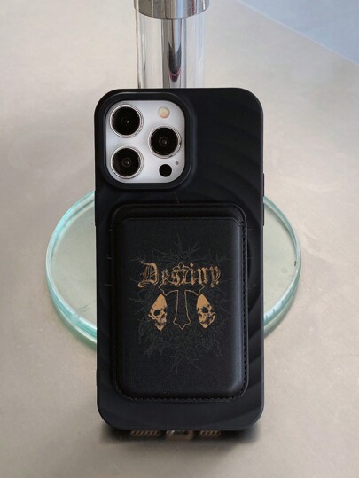 Goth 2pcs/Set Body Cross Skeleton Print Magnetic Detachable Magsafe Phone Case, Wireless Charging Phone Case, Magnetic Phone Case With Cross Skeleton Card Holder, Compatible With Iphone